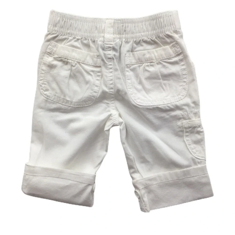 CHEROKEE Baby Girl White PANTS 12 M Roll Up Cropped or Long Button Cargo Cotton